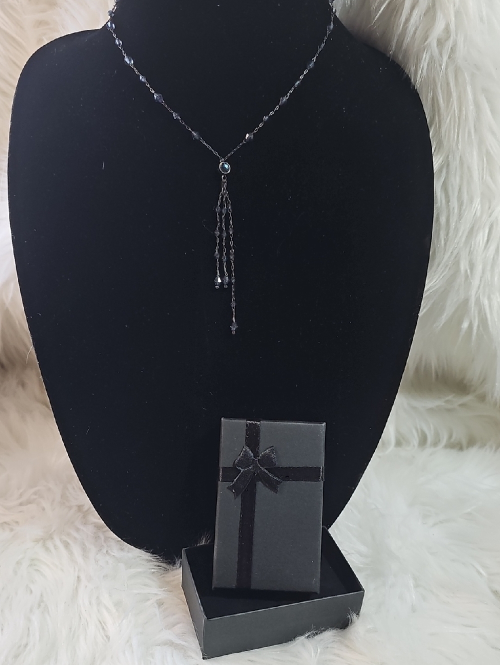 1925© Delicate Blue Beads Lariat Necklace - #45